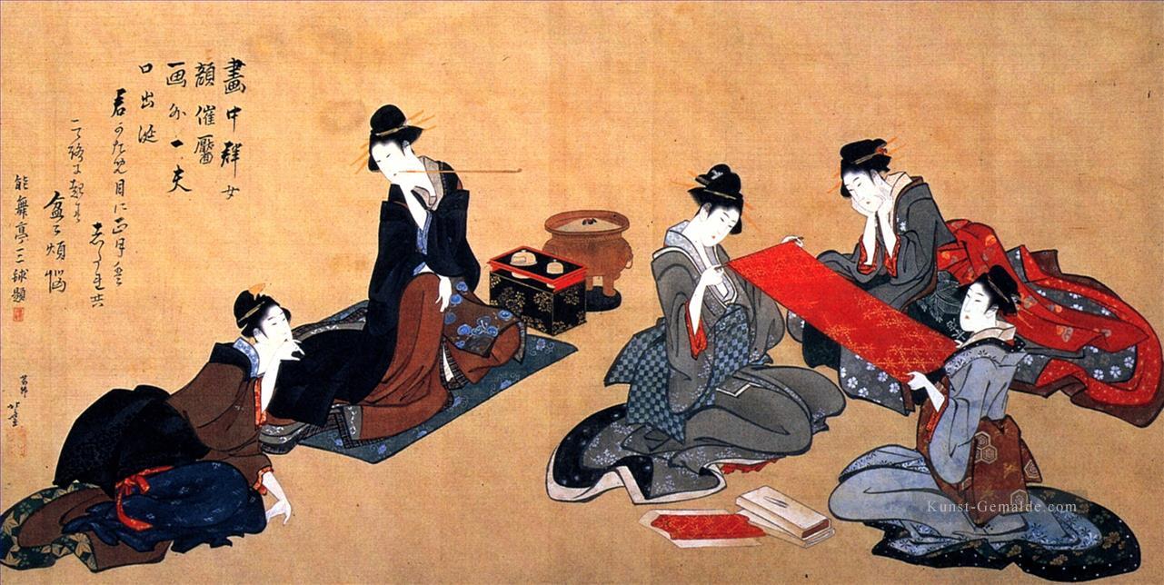 Porträt von chino hyogo auf seinem Schreibtisch Katsushika Hokusai Ukiyoe Ölgemälde